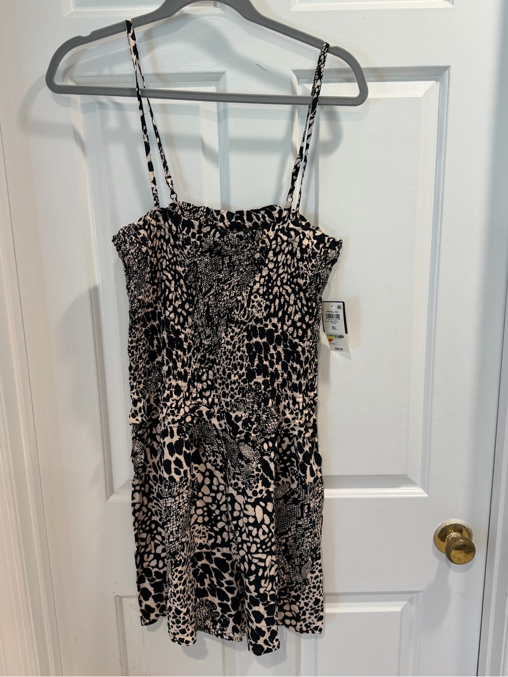 NWT Bar III Black  Animal Print Romper Sz xl - $88 smocked top